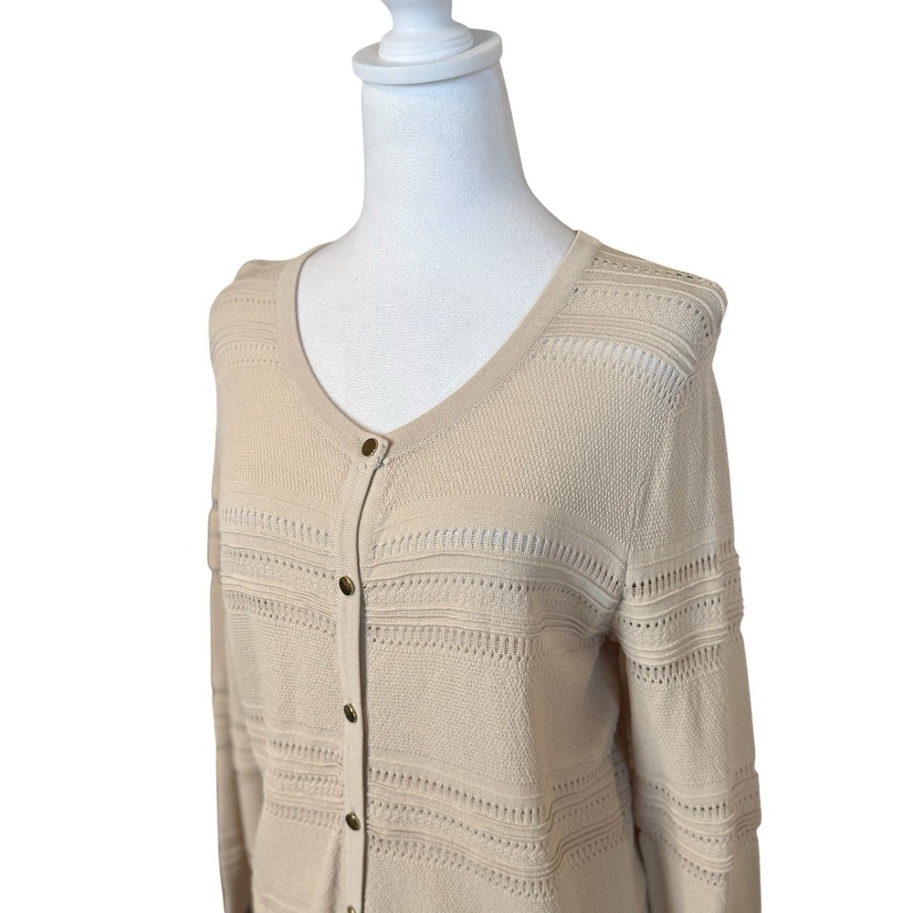 NWT‎ 7th Avenue Beige Lightweight Cardigan Sweater Medium Open Knit Details Boho